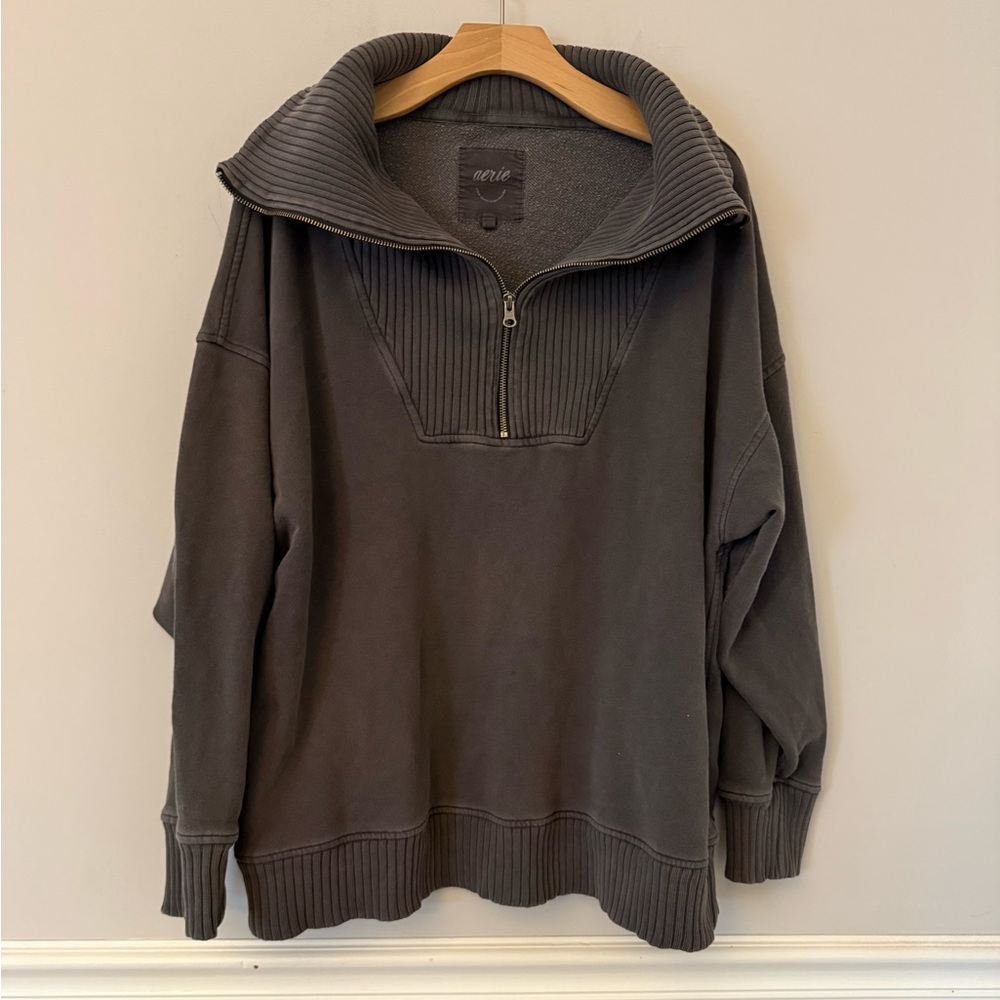 aerie Charcoal Half-Zip Pullover Sweatshirt
